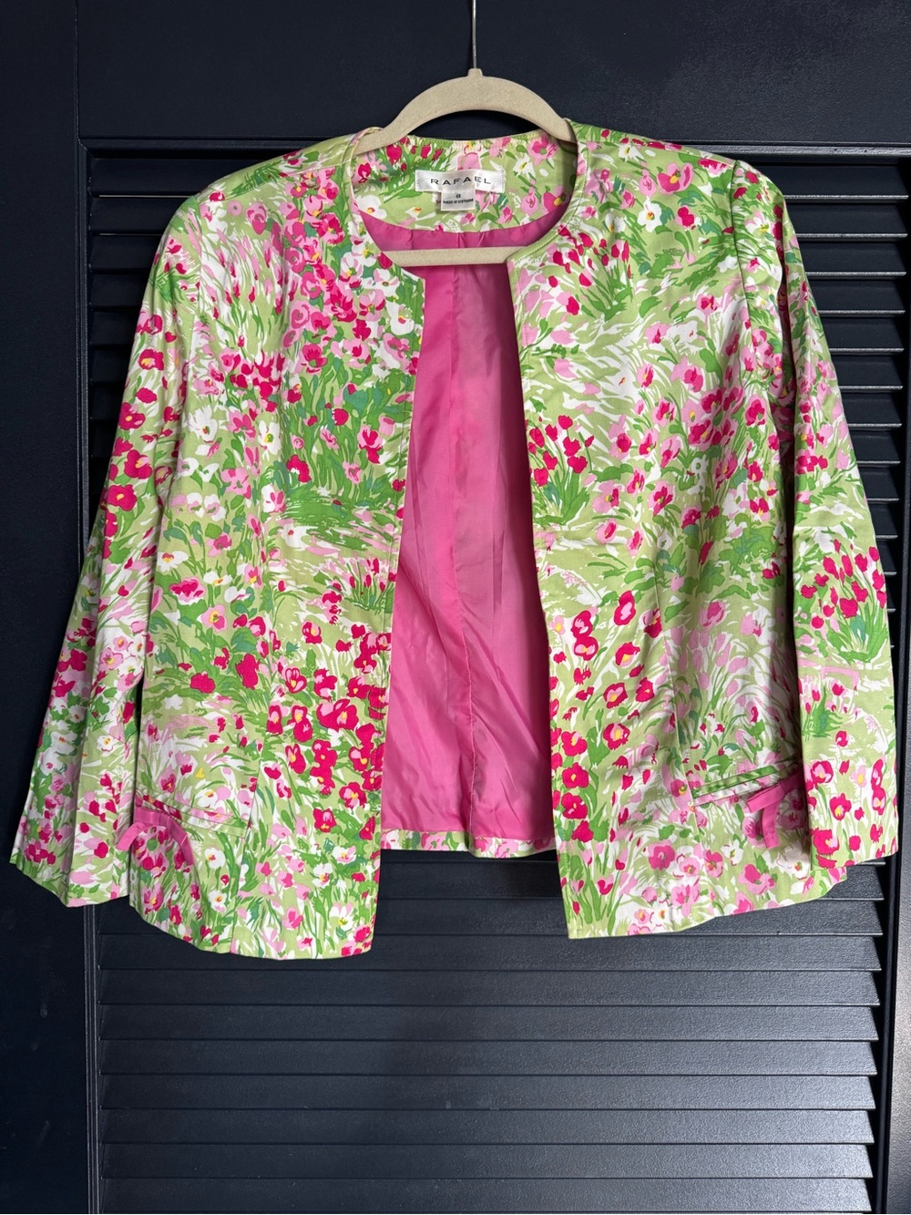 Rafael Pink Green Floral Blazer Jacket Size 8